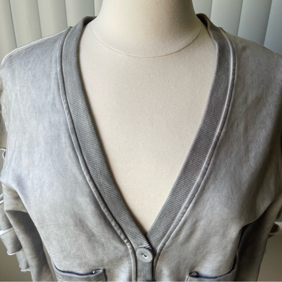 Women's V Neck Button Down Split Long Sleeve French Terry Jacket Cardigan Size: - Picture 4 of 8